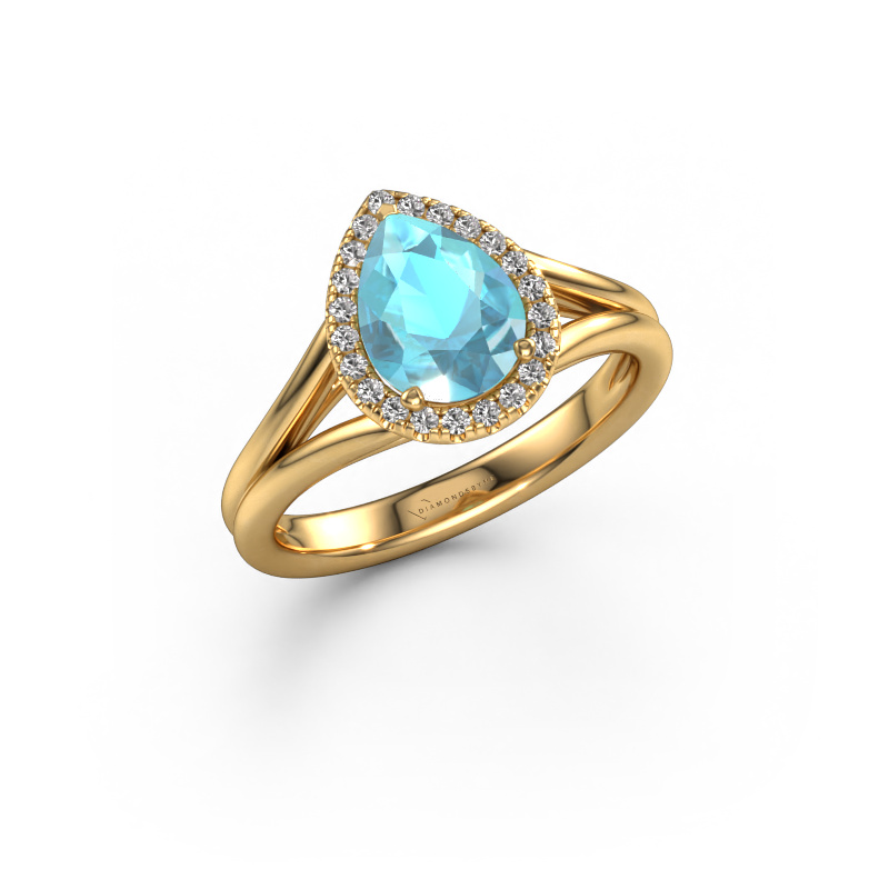 Image de Bague de fiançailles Verla pear 1 585 or jaune Topaze bleue 8x6 mm