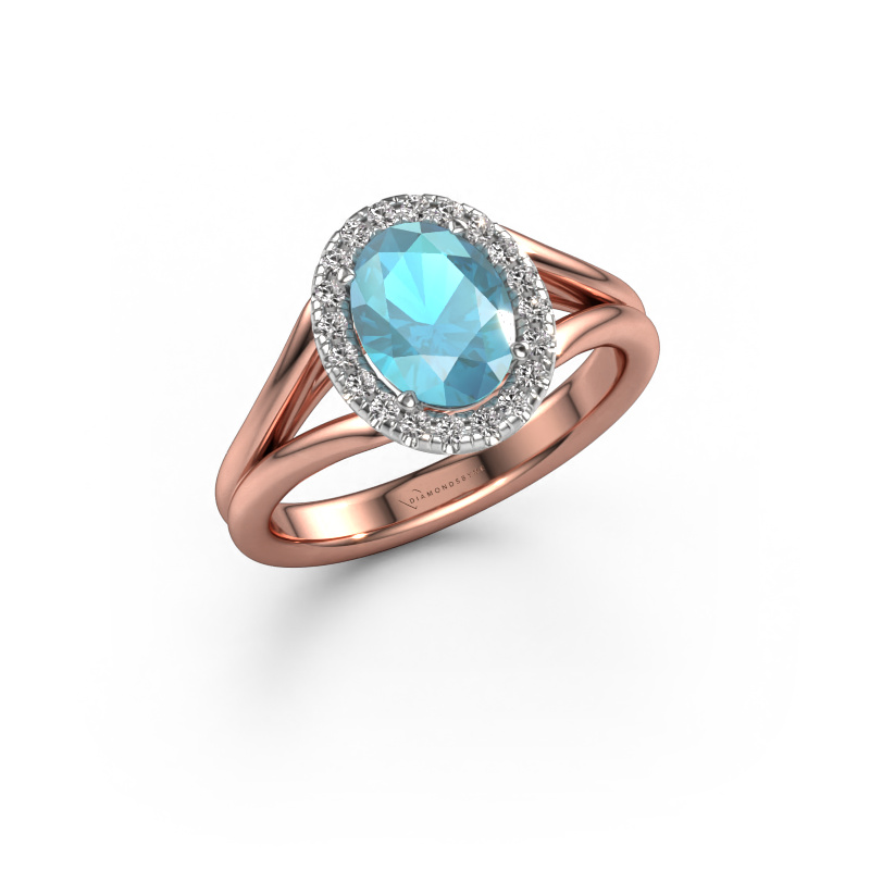 Image of Engagement ring Verla ovl 1 585 rose gold Blue topaz 8x6 mm