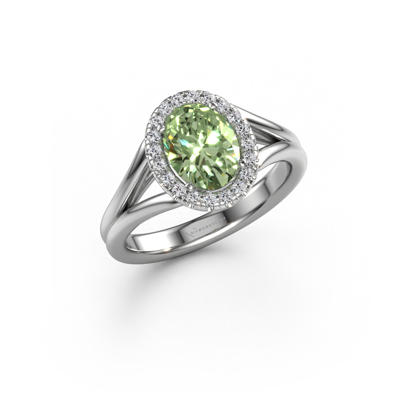 Image of Engagement ring Verla ovl 1 585 white gold Green lab grown diamond 8x6 mm