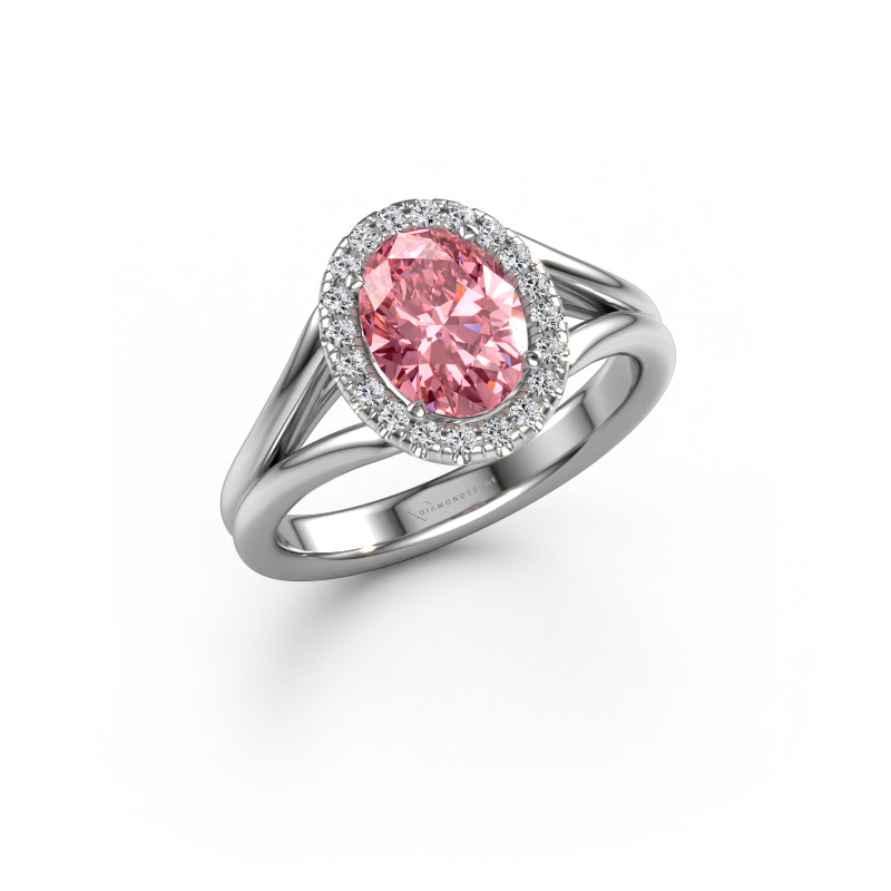 Image of Engagement ring Verla ovl 1 950 platinum Pink lab grown diamond 8x6 mm