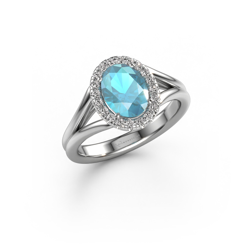 Bild von Verlobungsring Verla ovl 1 950 Platin Blau Topas 8x6 mm
