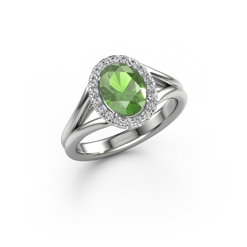 Image de Bague de fiançailles Verla ovl 1 950 platine Vert tourmaline 8x6 mm