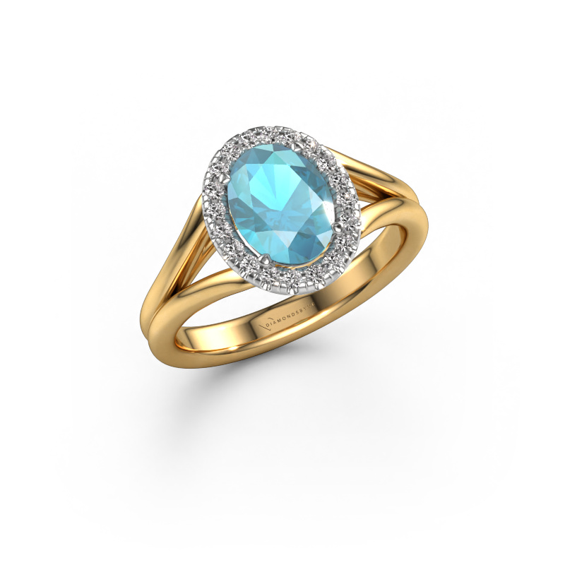 Bild von Verlobungsring Verla ovl 1 585 Gold Blau Topas 8x6 mm