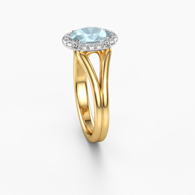 Bague De Fiançailles Halo Aigue-Marine 3.50 Ct - Or Jaune 14k, Ovale, Taille 7, Personnalisable