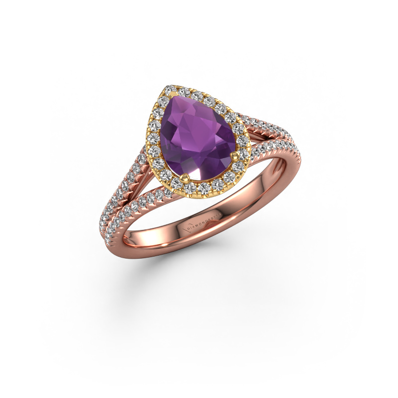 Image of Engagement ring Verla pear 2 585 rose gold Amethyst 8x6 mm