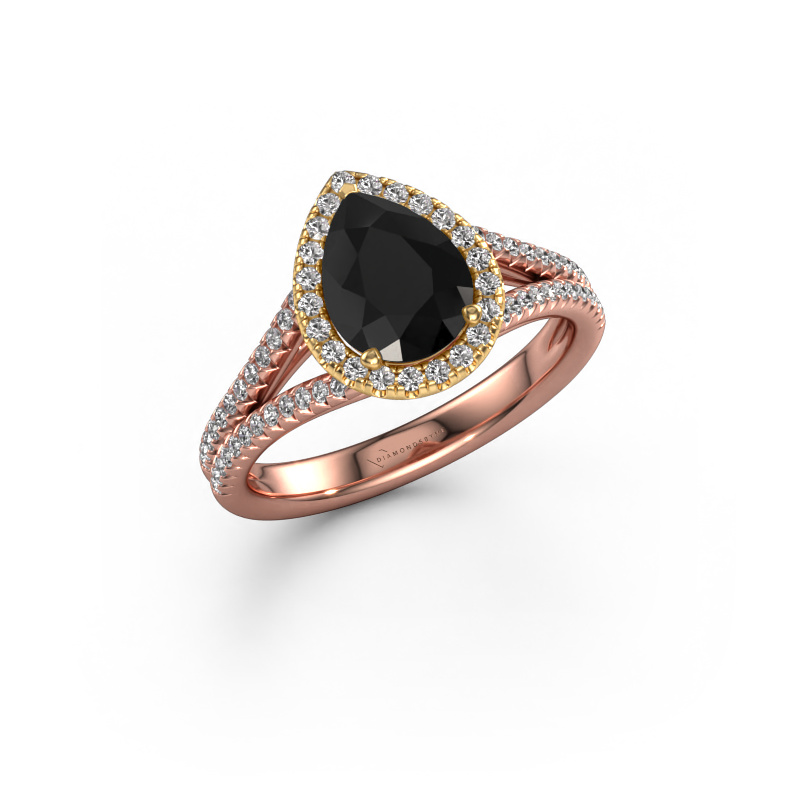 Image of Engagement ring Verla pear 2 585 rose gold Black diamond 1.637 crt