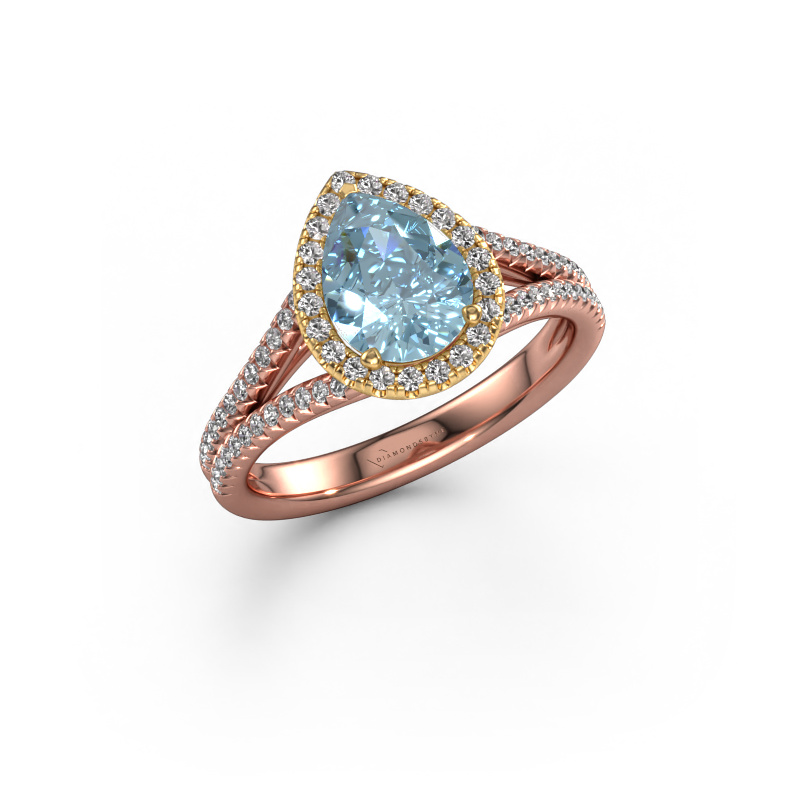 Image of Engagement ring Verla pear 2 585 rose gold Blue lab grown diamond 8x6 mm