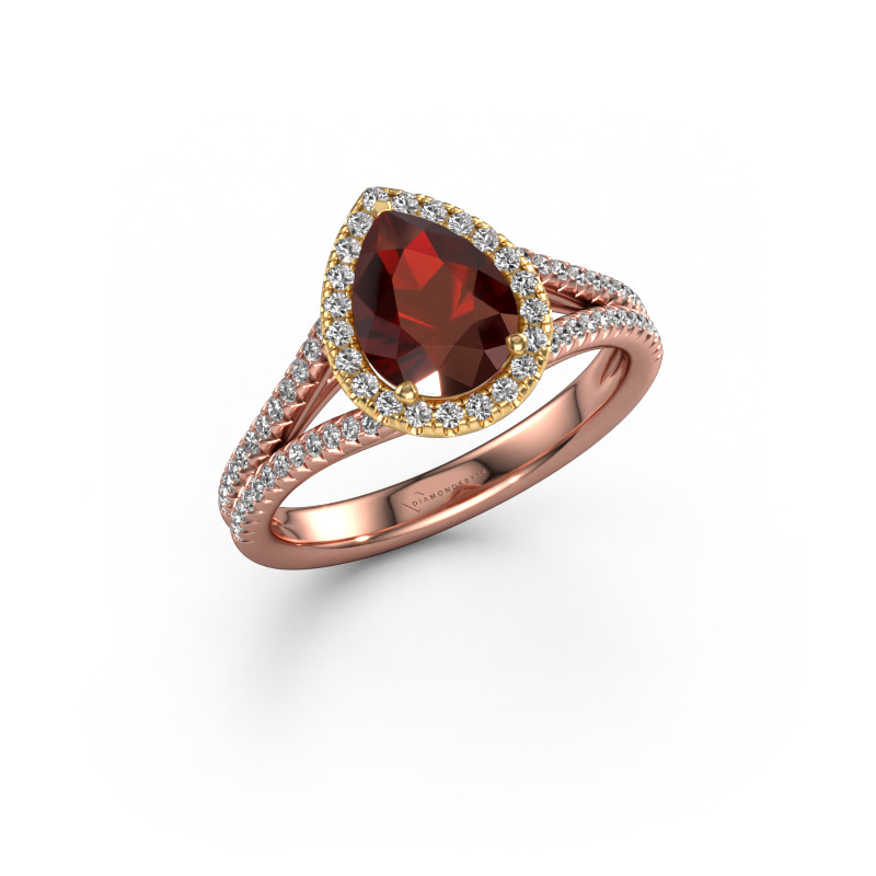 Image of Engagement ring Verla pear 2 585 rose gold Garnet 8x6 mm