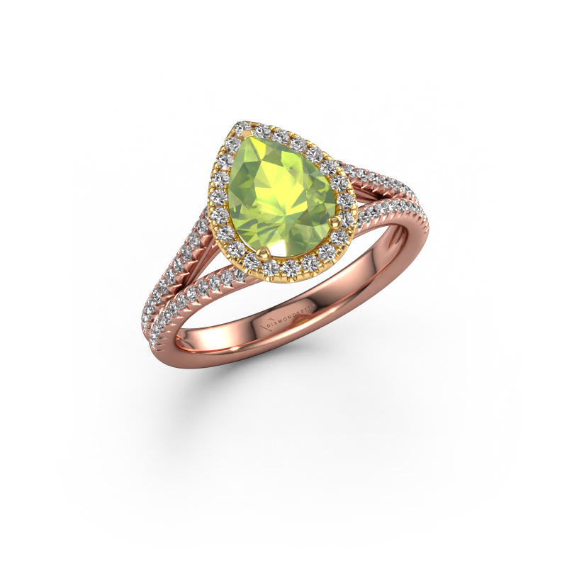 Image of Engagement ring Verla pear 2 585 rose gold Peridot 8x6 mm