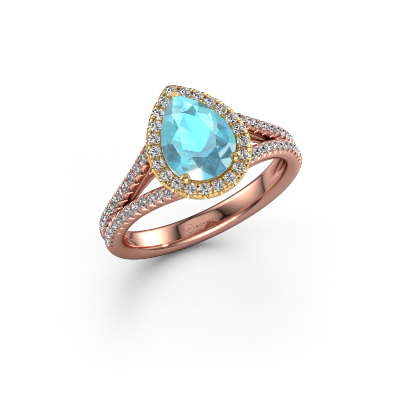 Image of Engagement ring Verla pear 2 585 rose gold Blue topaz 8x6 mm