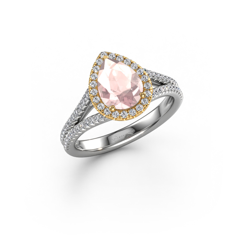 Image of Engagement ring Verla pear 2 585 white gold Morganite champagne 8x6 mm