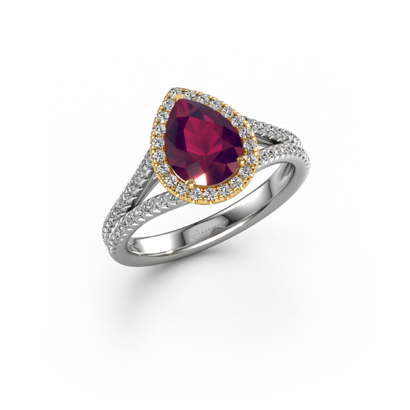 Image of Engagement ring Verla pear 2 585 white gold Rhodolite 8x6 mm