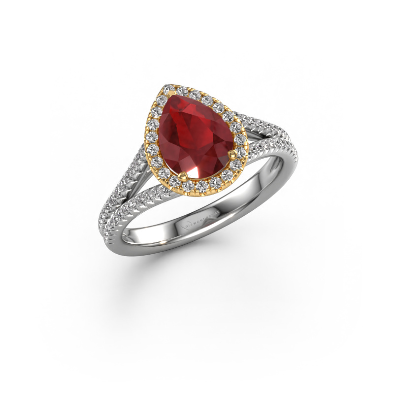 Image de Bague de fiançailles Verla pear 2 585 or blanc Rubis 8x6 mm