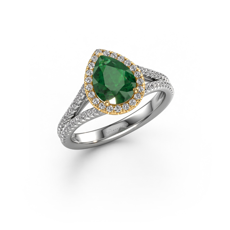 Image of Engagement ring Verla pear 2 585 white gold Emerald 8x6 mm