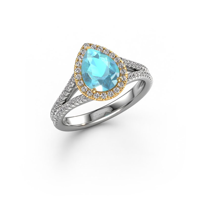 Bild von Verlobungsring Verla pear 2 585 Weißgold Blau Topas 8x6 mm