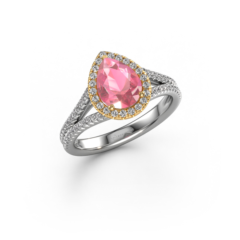 Image of Engagement ring Verla pear 2 585 white gold Tourmaline pink 8x6 mm