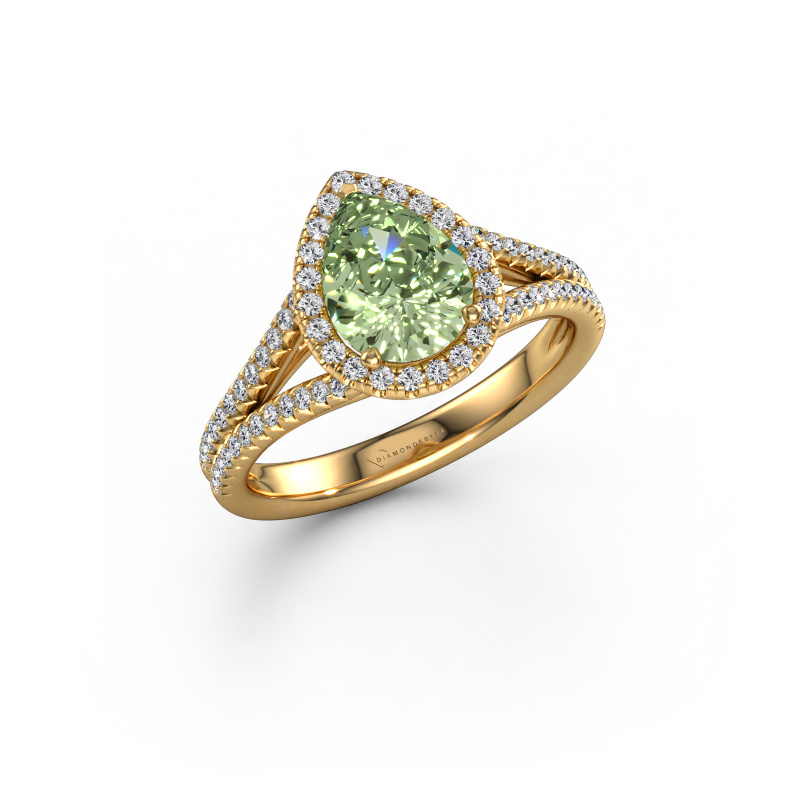 Image of Engagement ring Verla pear 2 585 gold Green lab grown diamond 8x6 mm