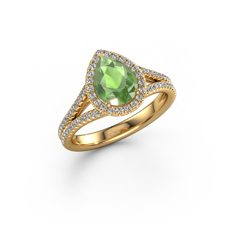 Image of Engagement ring Verla pear 2 585 gold Tourmaline green 8x6 mm