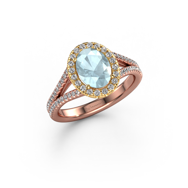 Image de Bague de fiançailles Verla ovl 2 585 or rose Aigue-marine 8x6 mm