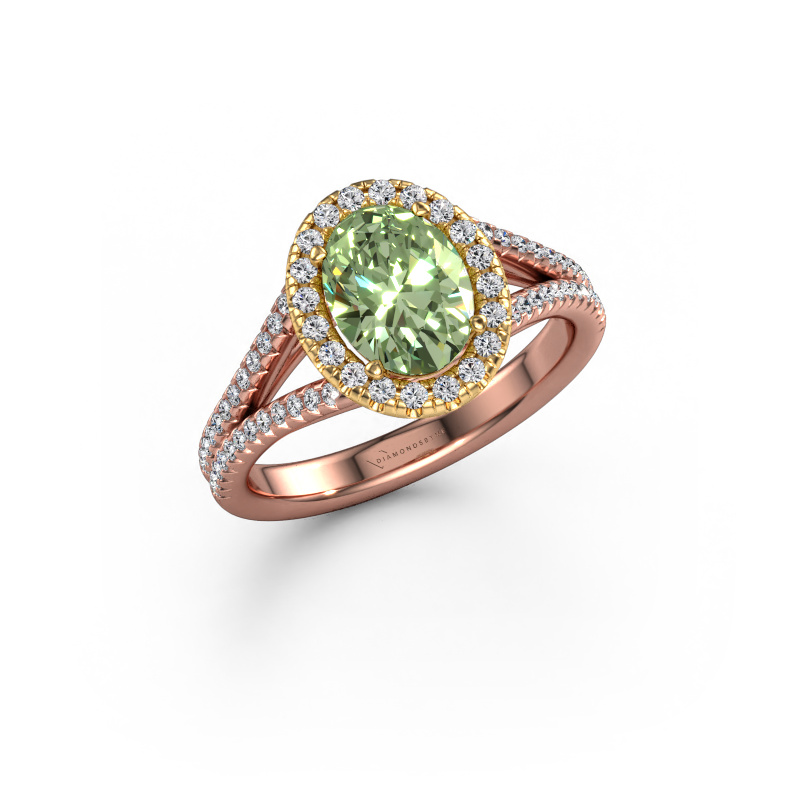 Bild von Verlobungsring Verla ovl 2 585 Roségold Grüner Labor-Diamant 8x6 mm