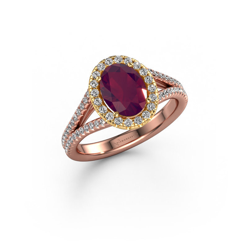 Image of Engagement ring Verla ovl 2 585 rose gold Rhodolite 8x6 mm