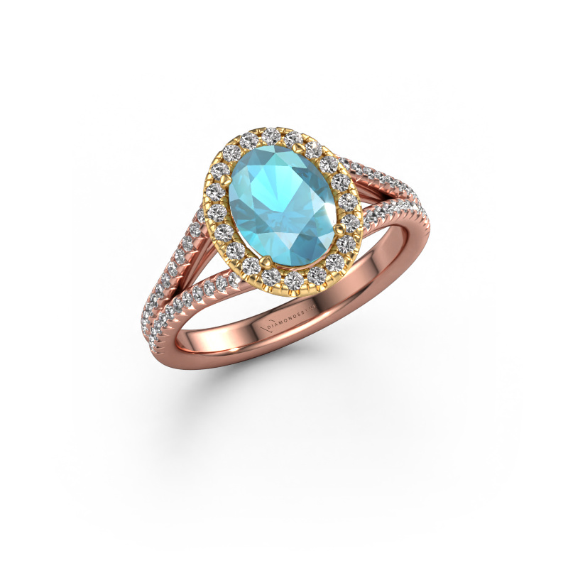 Image of Engagement ring Verla ovl 2 585 rose gold Blue topaz 8x6 mm