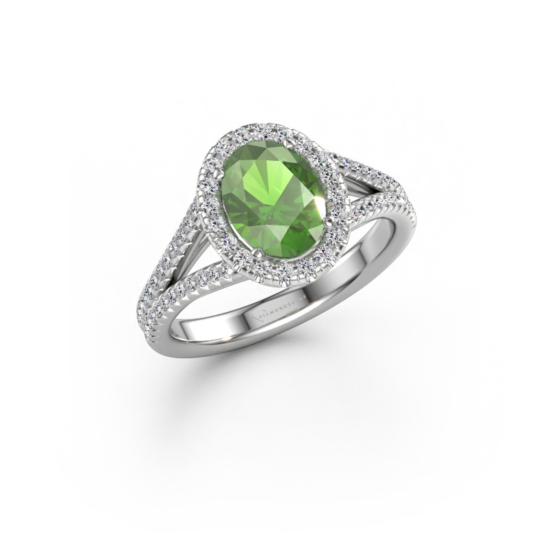 Immagine di Anello di fidanzamento Verla ovl 2 585 oro bianco Tormalina verde 8x6 mm