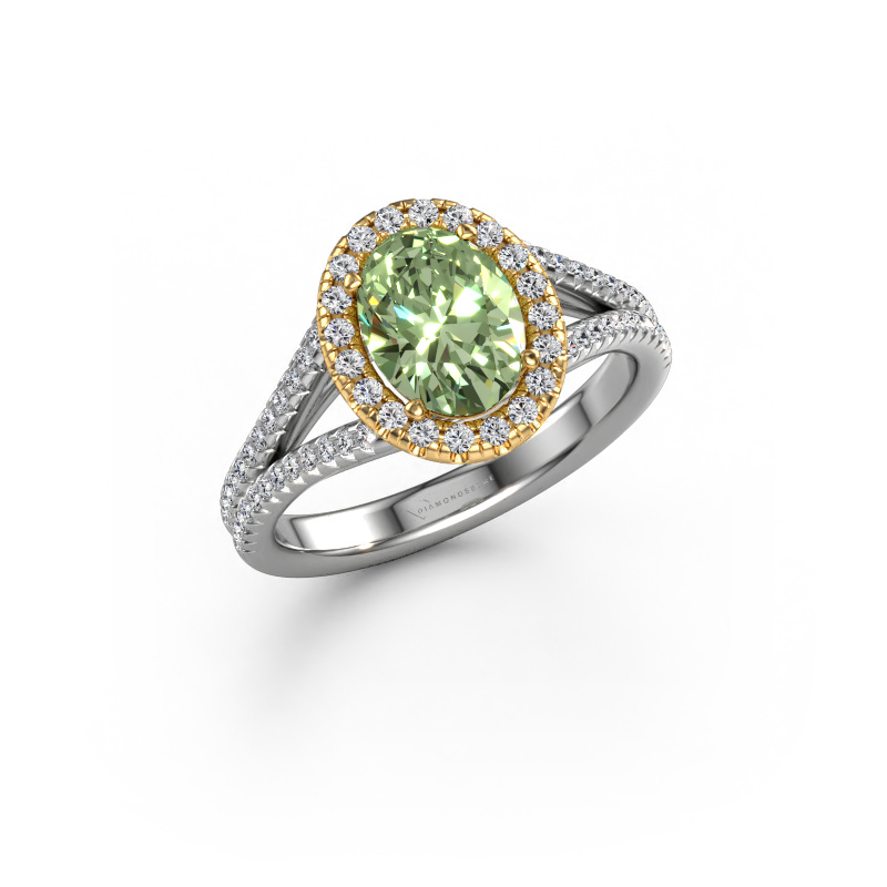 Image of Engagement ring Verla ovl 2 585 white gold Green lab grown diamond 8x6 mm