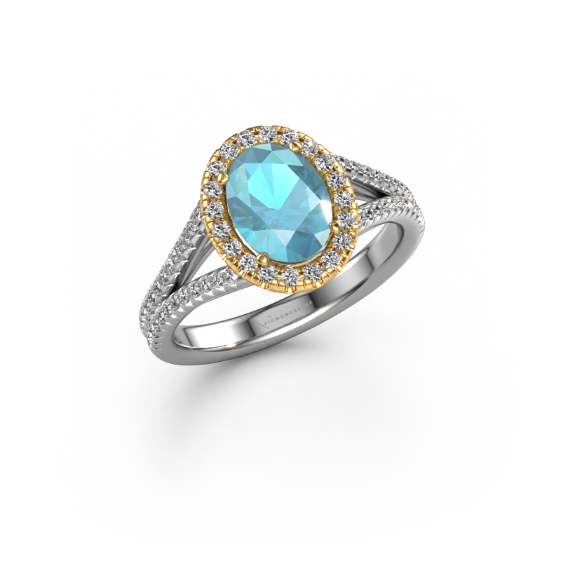 Image of Engagement ring Verla ovl 2 585 white gold Blue topaz 8x6 mm