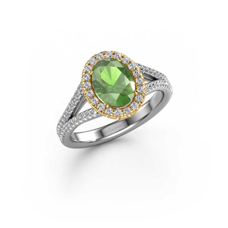 Image of Engagement ring Verla ovl 2 585 white gold Tourmaline green 8x6 mm