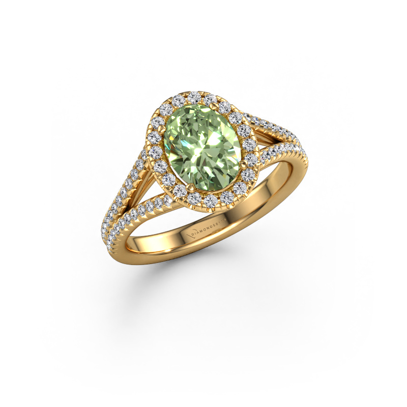 Image of Engagement ring Verla ovl 2 585 gold Green lab grown diamond 8x6 mm