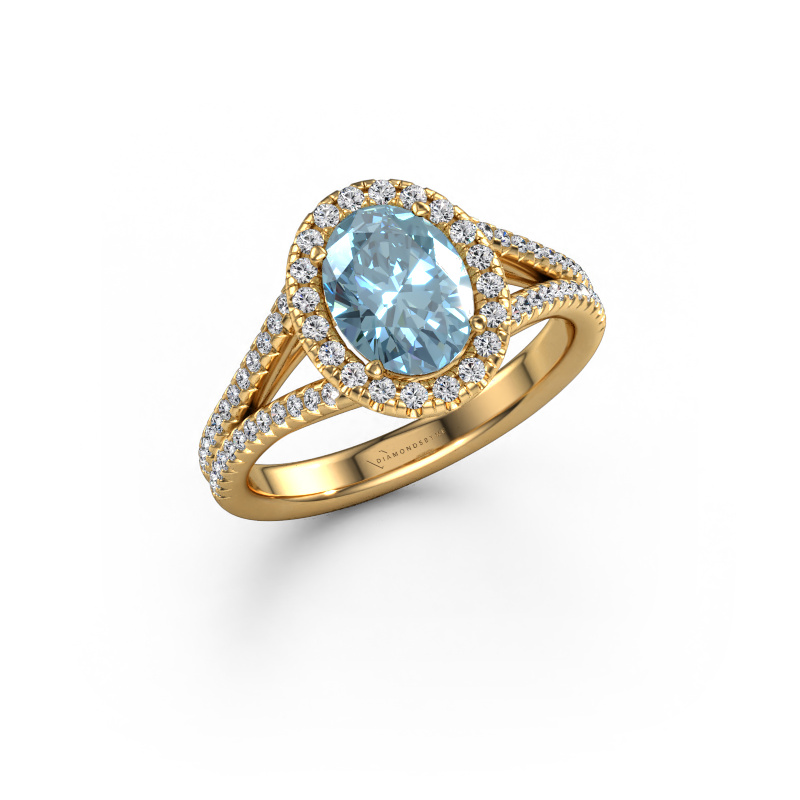 Image of Engagement ring Verla ovl 2 585 gold Blue lab grown diamond 8x6 mm