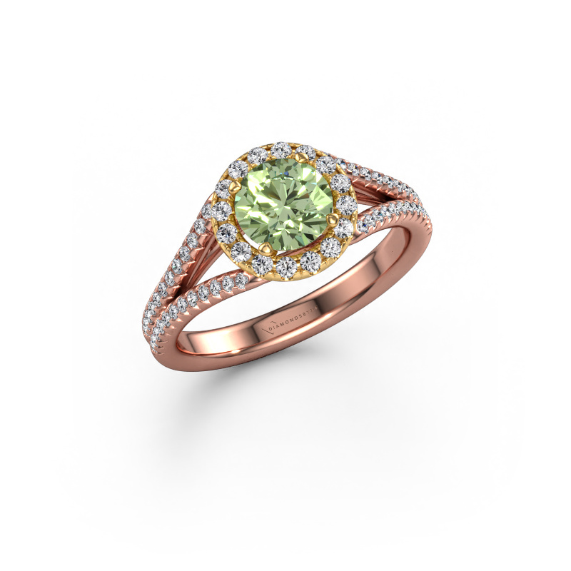 Image of Engagement ring Verla rnd 2 585 rose gold Green lab grown diamond 6.5 mm