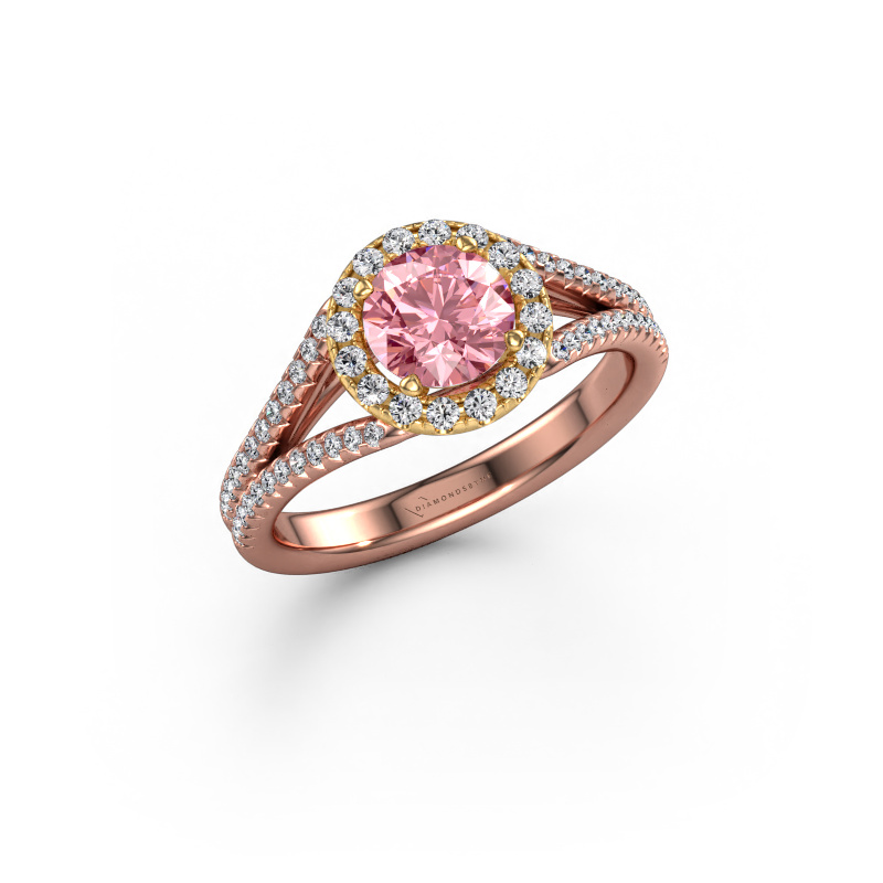 Image of Engagement ring Verla rnd 2 585 rose gold Pink lab grown diamond 6.5 mm