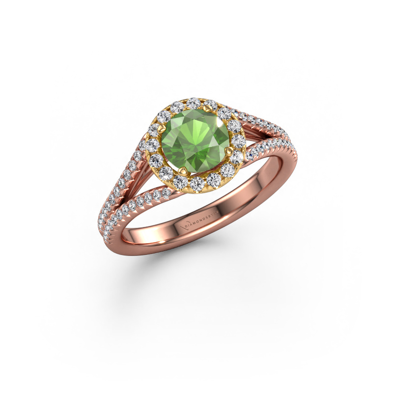 Image of Engagement ring Verla rnd 2 585 rose gold Tourmaline green 6.5 mm
