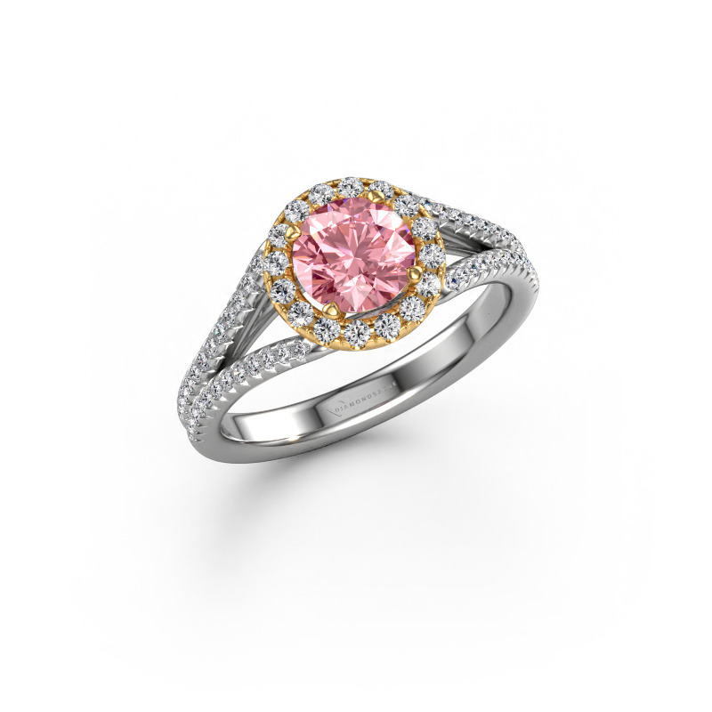 Image of Engagement ring Verla rnd 2 585 white gold Pink lab grown diamond 6.5 mm