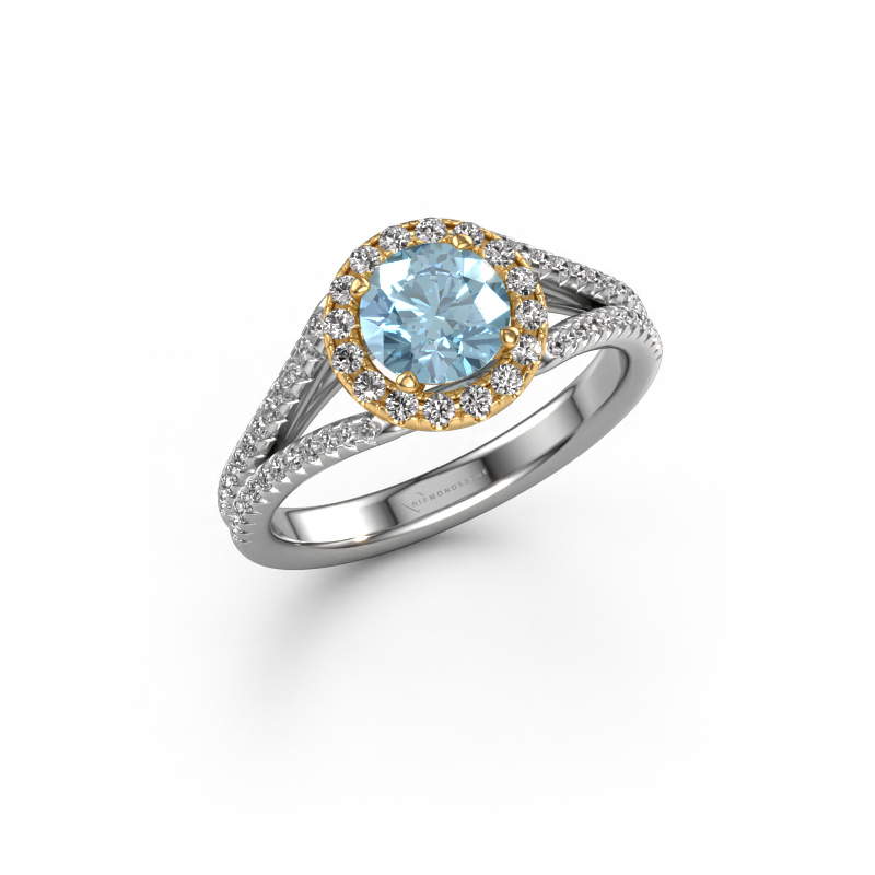 Image of Engagement ring Verla rnd 2 585 white gold Blue lab grown diamond 6.5 mm