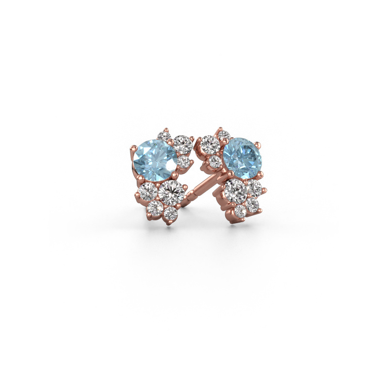Image of Stud earrings Veronica 585 rose gold Blue lab grown diamond 4.2 mm