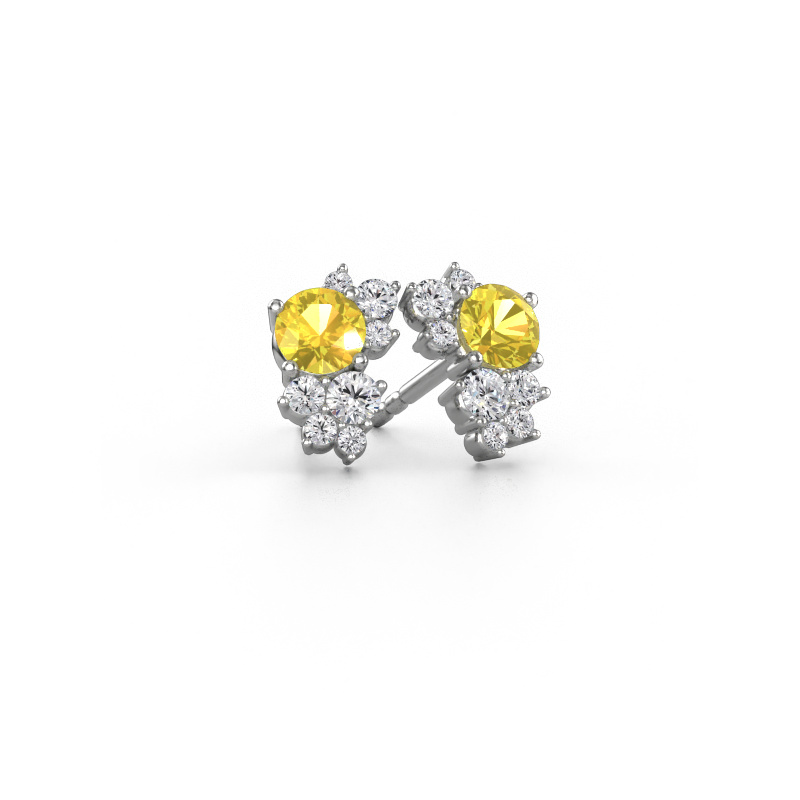 Image of Stud earrings Veronica 585 white gold Yellow sapphire 4.2 mm