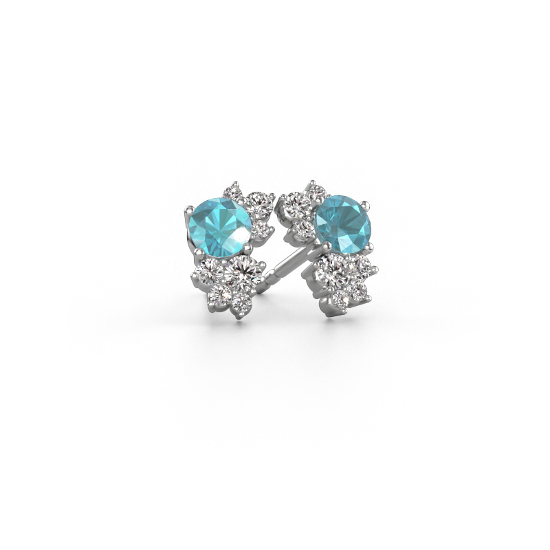 Image de Clous d'oreilles Veronica 585 or blanc Topaze bleue 4.2 mm