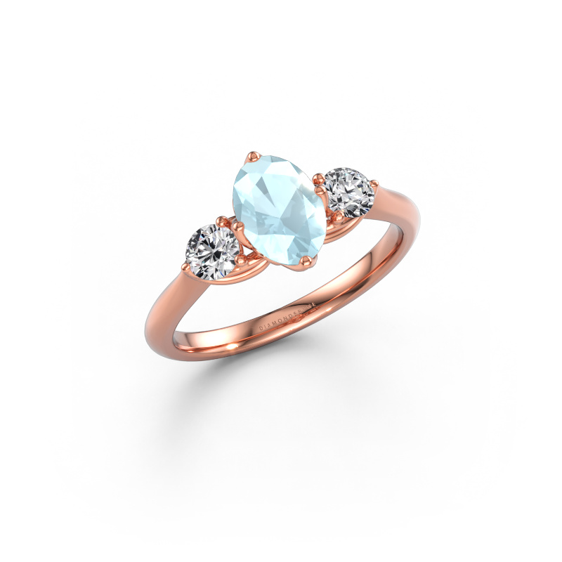 Image de Bague de fiançailles Vosje OVL 585 or rose Aigue-marine 7,5x5,5 mm