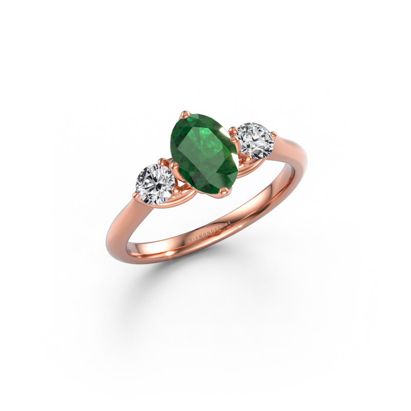 Image of Engagement ring Vosje OVL 585 rose gold Emerald 7,5x5,5 mm
