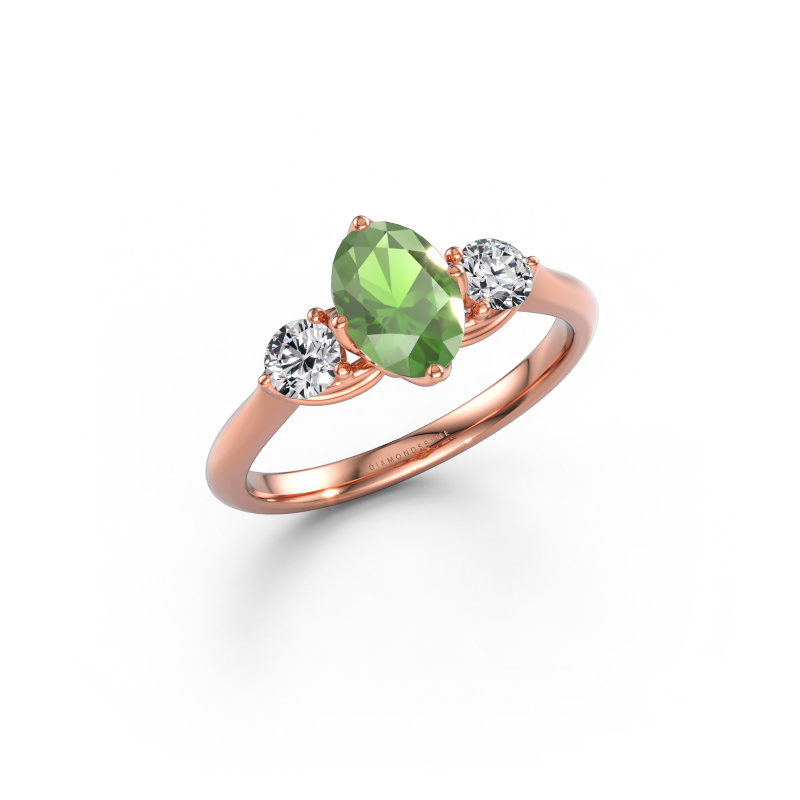 Immagine di Anello di fidanzamento Vosje OVL 585 oro rosa Tormalina verde 7,5x5,5 mm