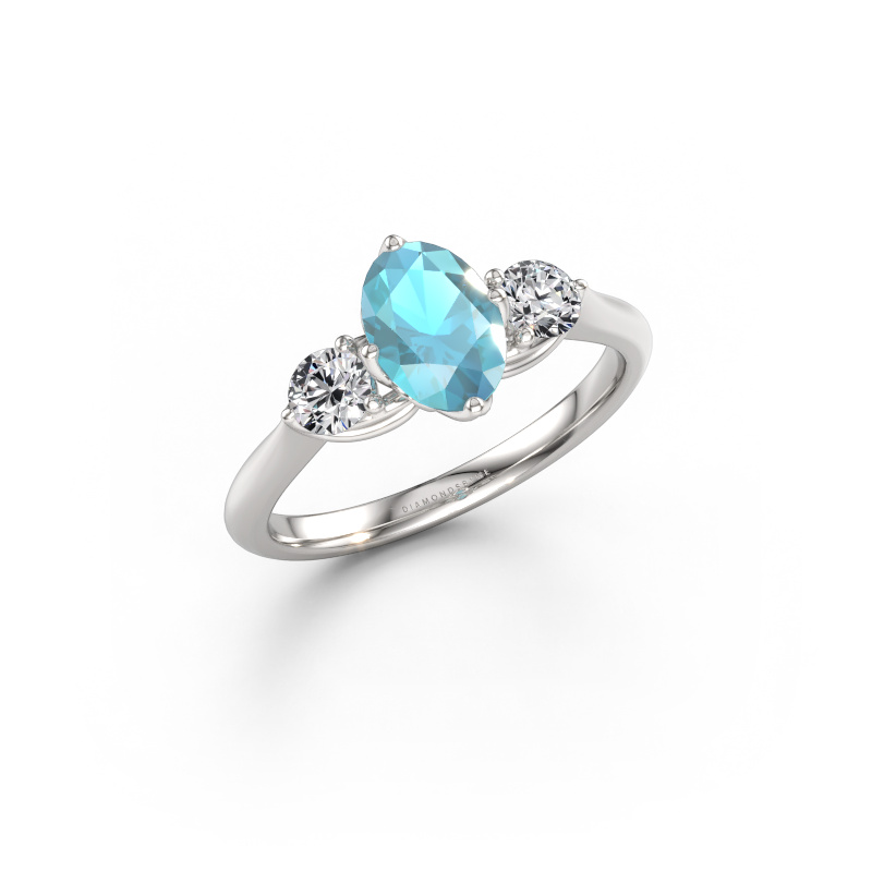 Image of Engagement ring Vosje OVL 585 white gold Blue topaz 7,5x5,5 mm