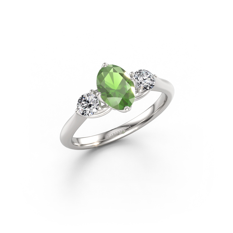 Immagine di Anello di fidanzamento Vosje OVL 585 oro bianco Tormalina verde 7,5x5,5 mm