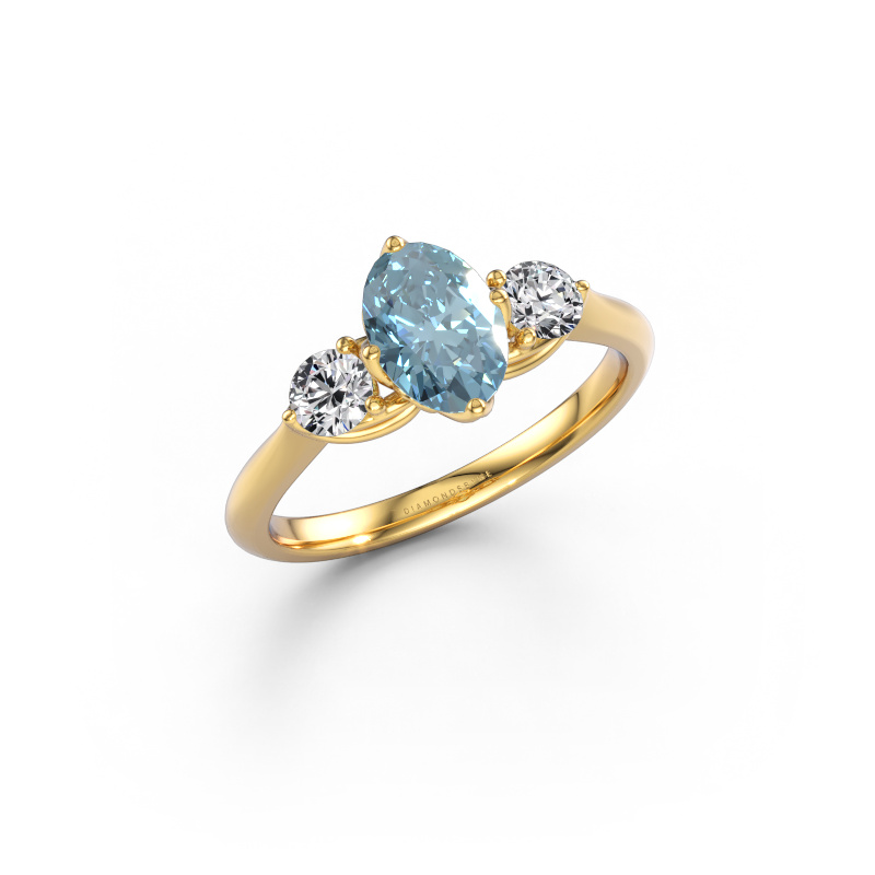 Image of Engagement ring Vosje OVL 585 gold Blue lab grown diamond 7,5x5,5 mm