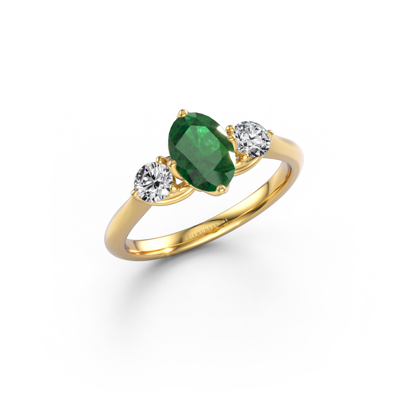 Image de Bague de fiançailles Vosje OVL 585 or jaune Emeraude 7,5x5,5 mm