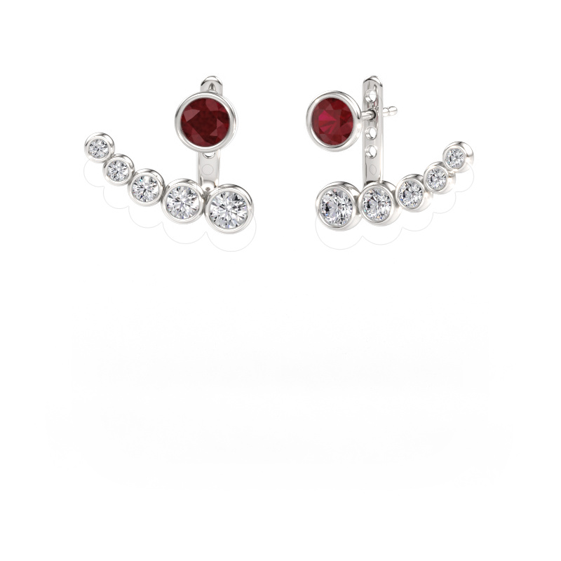 Image de Boucles d'oreilles Wendy 585 or blanc Rubis 5 mm