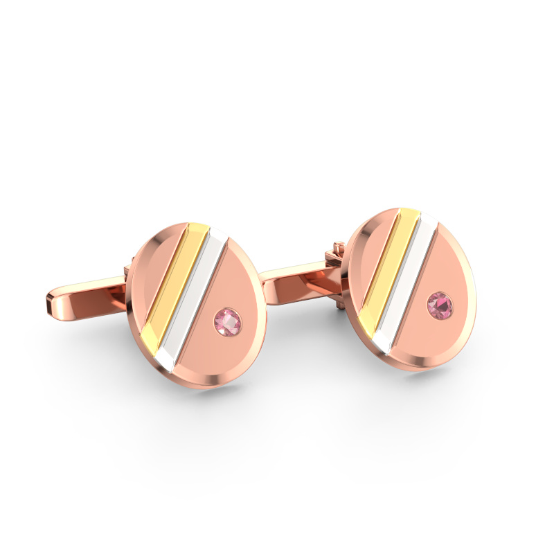 Image of Cufflinks Wesley 585 rose gold Tourmaline pink 2.7 mm
