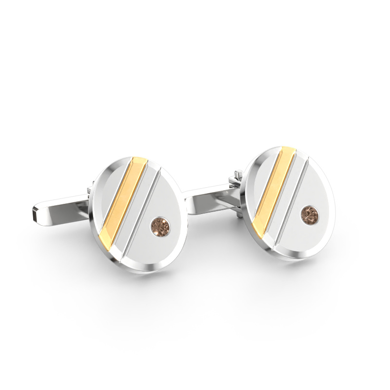 Image of Cufflinks Wesley 585 white gold Brown diamond 0.16 crt